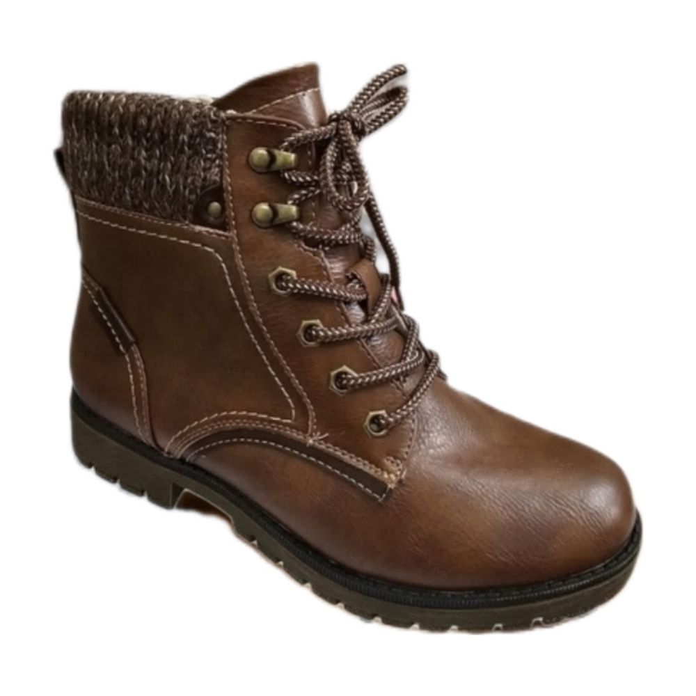 Combat  faux leather ankle boots brown cognac lace up size 8.5 NIB